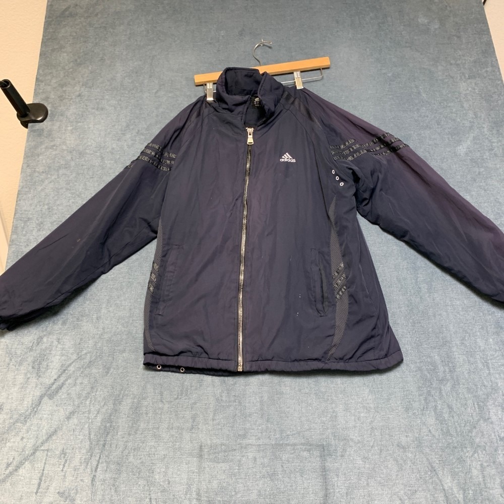Adidas Windbreaker Jacket Large Navy Blue Full Zip Mock Neck Cozy Raglan Sleeve